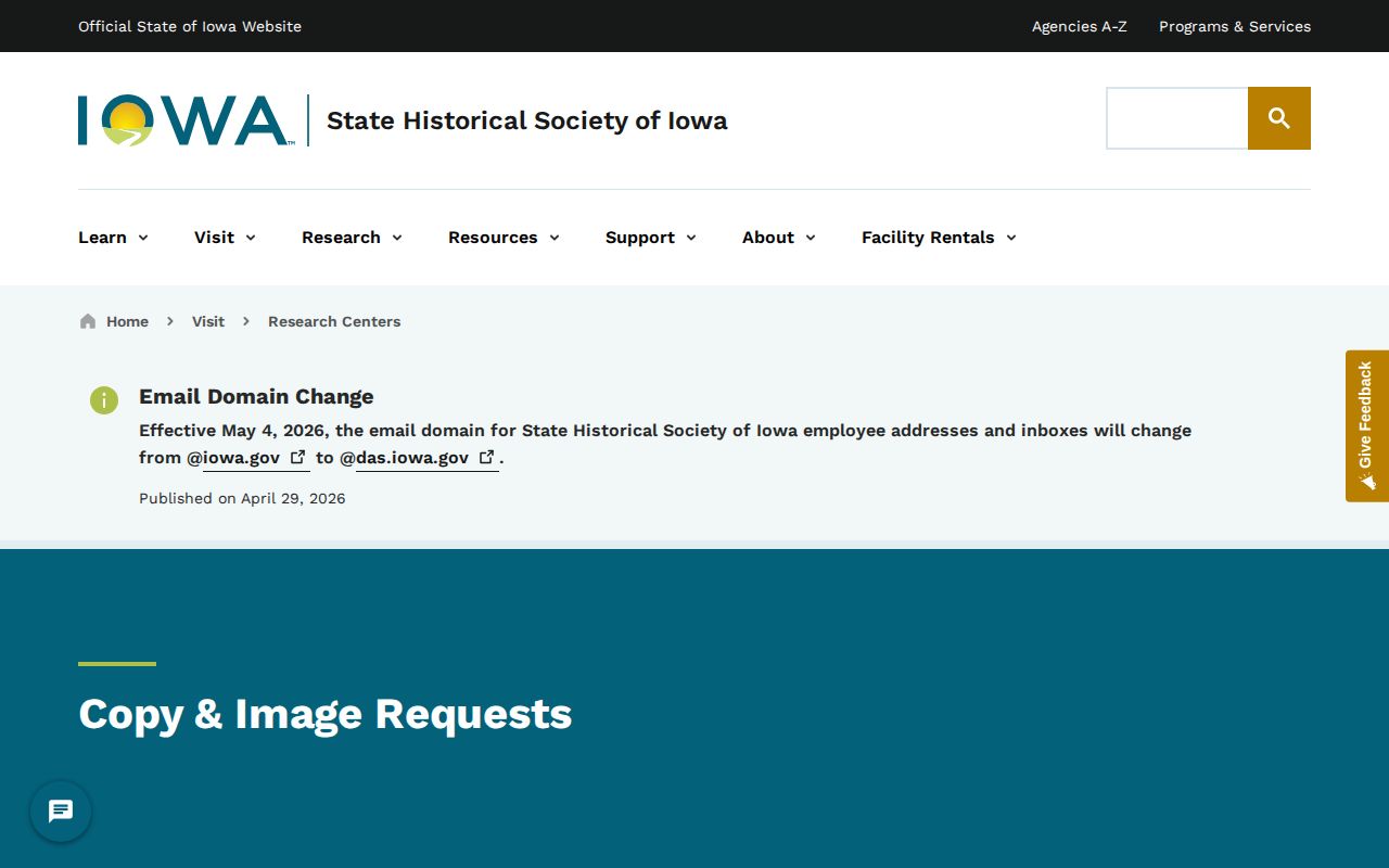 Iowa State Archives request page for historical arrest and custody records