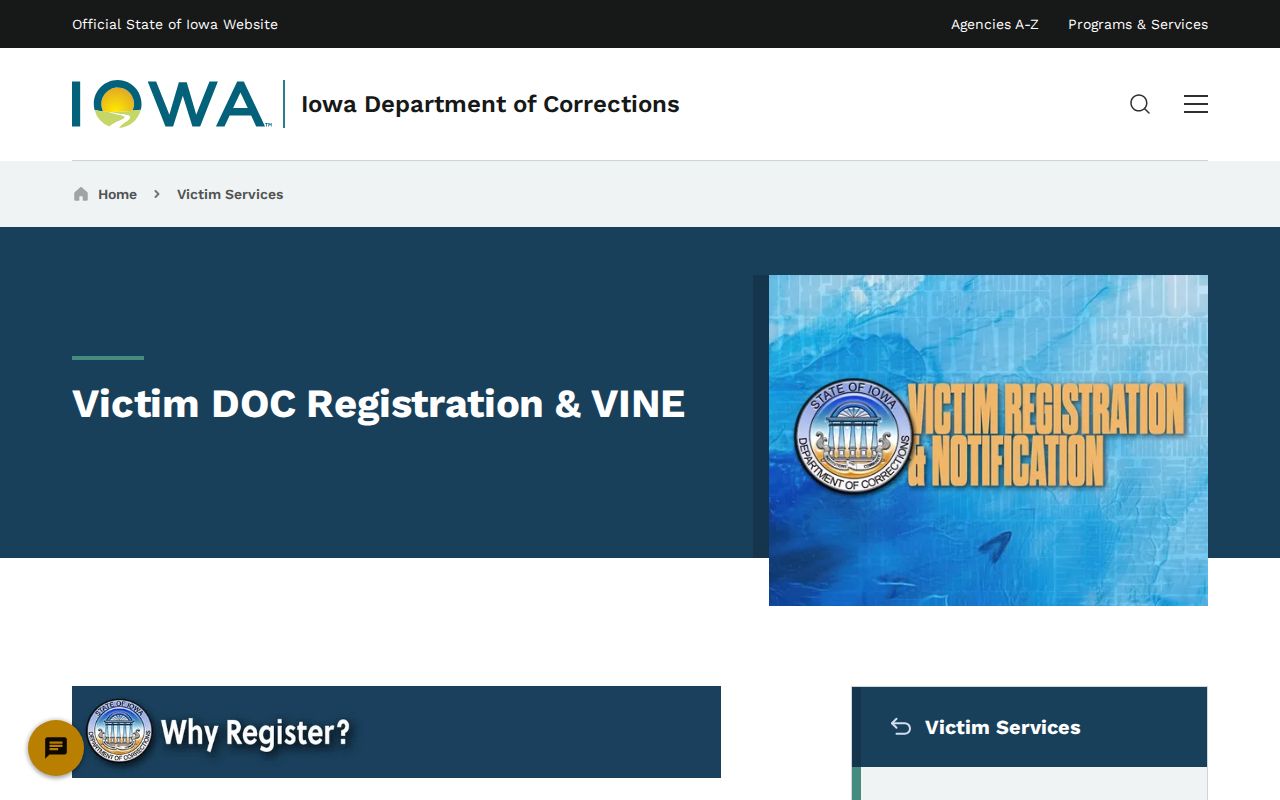 Iowa DOC victim registration and VINE custody notification information