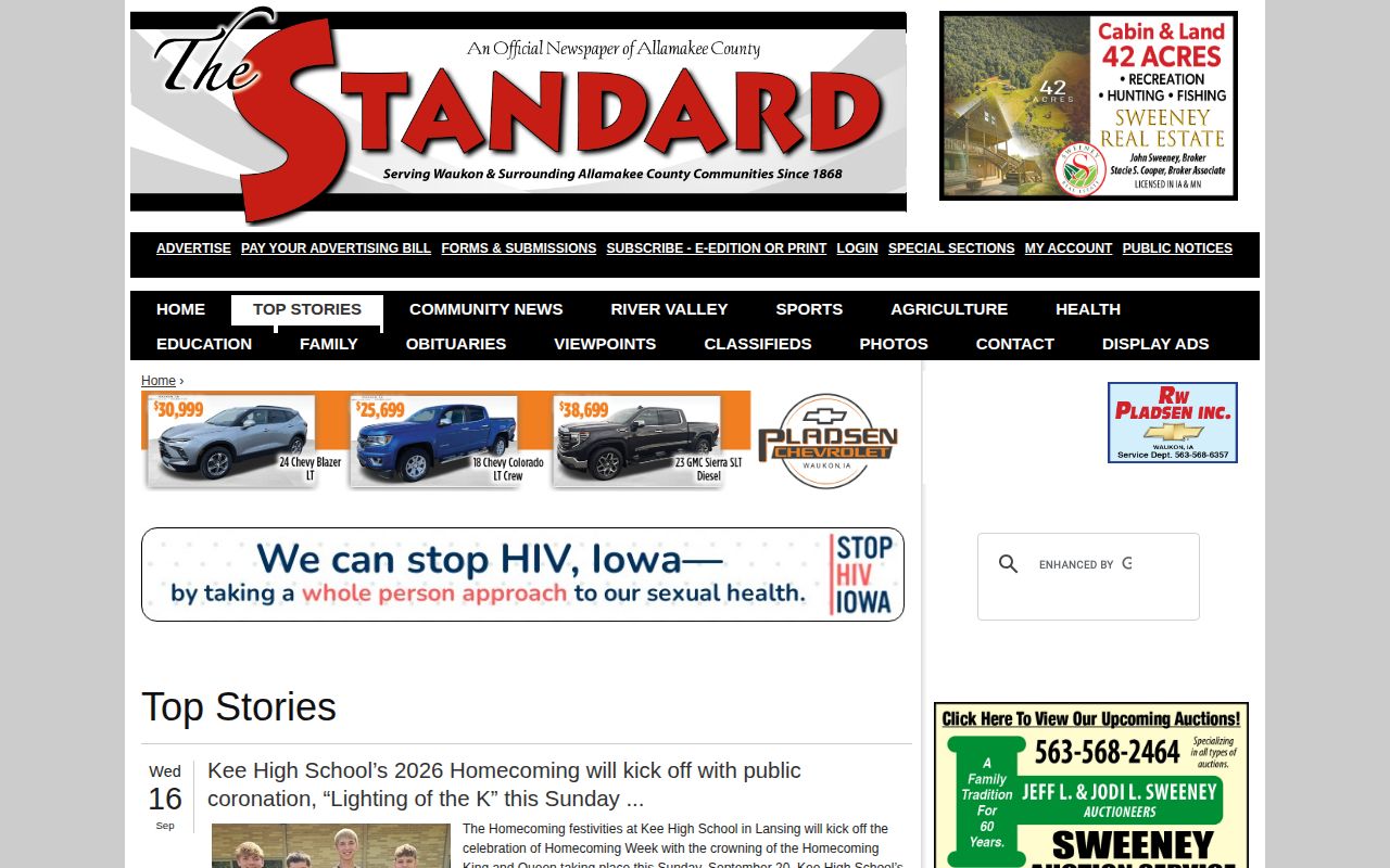 Waukon Standard, Iowa local news top stories interface