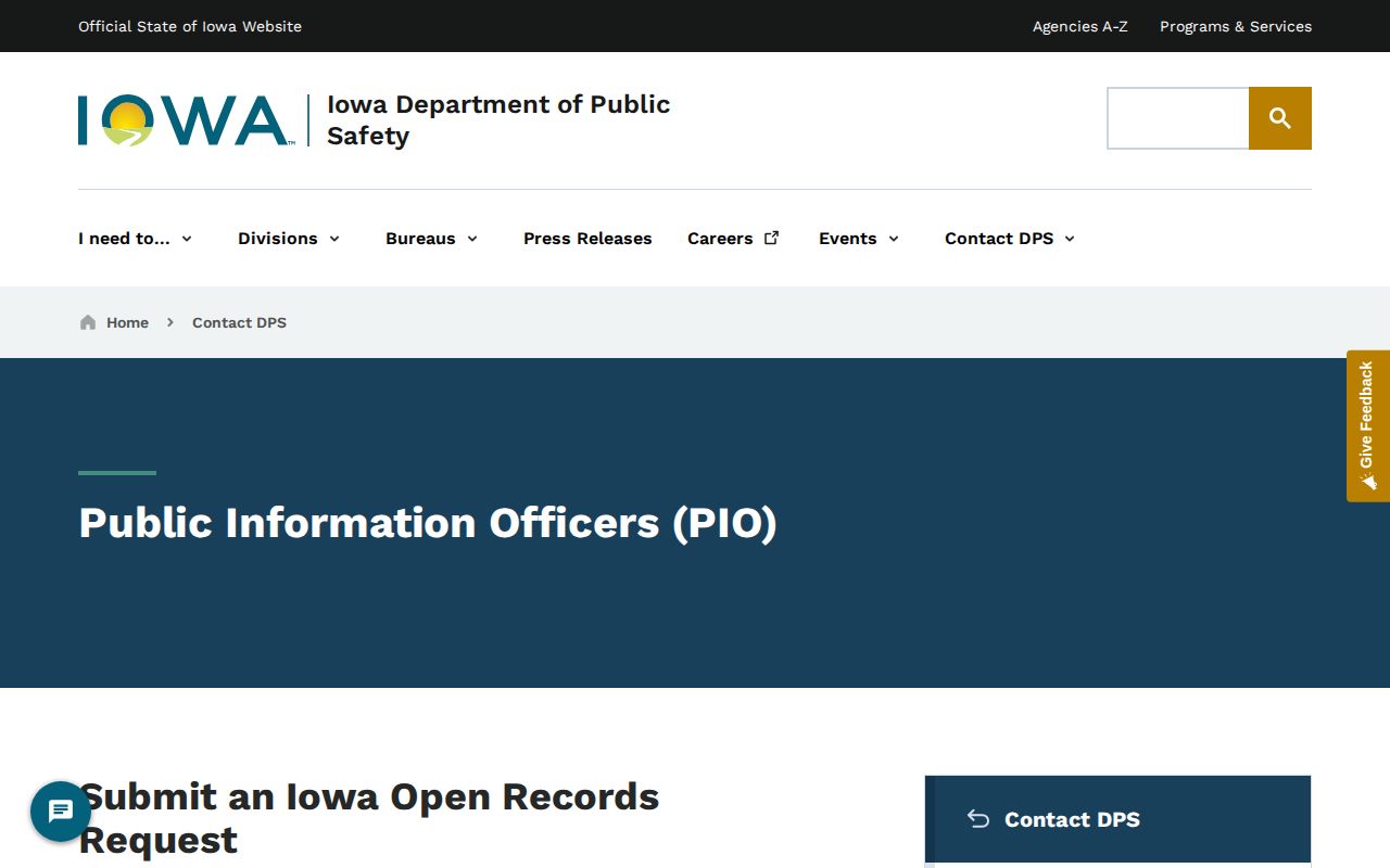 Iowa DPS public information and open-records request instructions with fee details